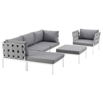 Harmony 6-Piece Outdoor Aluminum Sectional Sofa Set, White Gray
