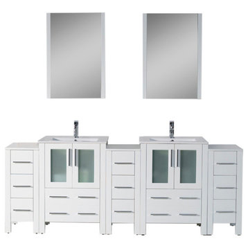 Sydney 84" Vanity Set With Double Side Cabinets, Glossy White