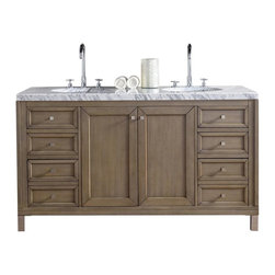 Double Vanity in Whitewashed Walnut with Marble Vanity Top - Bathroom Vanities And Sink Consoles