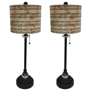 28" Crystal Buffet Lamp With Musical Notes Shade, Oil Rubbed Bronze, Set of 2