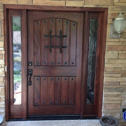 Rustic Mahogany Door with Button Clavos, Easy Speak Window and Grill - Front Doors