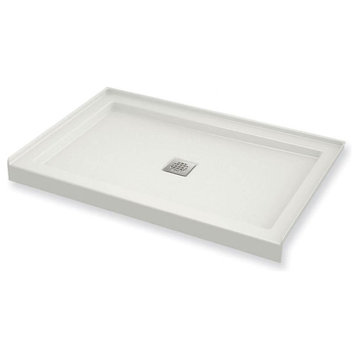MAAX B3Square Rectangular Alcove Shower Base with Square Center Drain, White