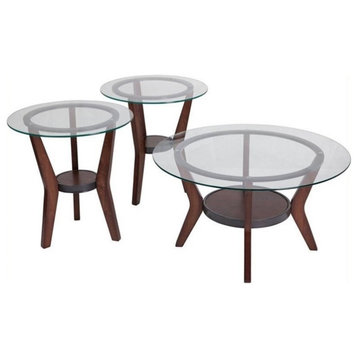Bowery Hill 3-Piece Occasional Glass Table Set in Dark Brown