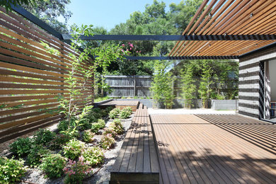 Inspiration for a large asian backyard deck in Sydney with a pergola.