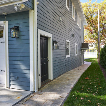 Narrow Lakefront Property Paver Patio and Privacy Landscape