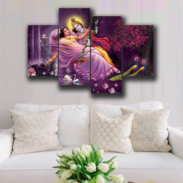 Radha Krishna On A Swing Canvas Wall Art
