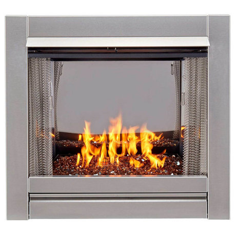Vent-Free Stainless Outdoor Gas Fireplace Insert With Copper Fire Glass Media