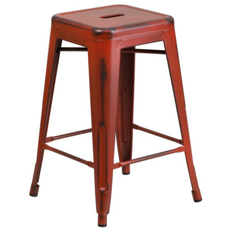 Flash Furniture 24" Metal Backless Counter Stool in Distressed Kelly Red