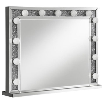 Pemberly Row Silver Glass Rectangular Table Mirror with Lighting