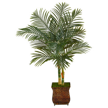 50" Golden Cane Artificial Palm Tree, Metal Planter