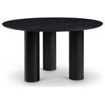 Meridian Furniture - Colosseum Dining Table, Black, Black - Dinner guests can't help but be impressed when they're seated at this Colosseum black dining table. Its rich black finish and oak veneer, crafted from a mix of solid wood and MDF, evoke mid-century modern charm. The distinctive three-column base and round top ensure ample legroom and elbow room, making it perfect for lively gatherings and intimate dinners alike. With a blend of sophistication and functionality, this table promises to be the centerpiece of memorable dining experiences in your home.