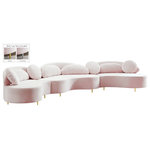 Meridian Furniture - Vivacious Velvet Upholstered 3-Piece Sectional, Pink - Give your sitting area a touch of Hollywood glam with this Vivacious velvet sectional. This boudoir-inspired sectional couch offers ample room for your favorite peeps to hand out and relax. Its soft pink velvet upholstery adds to its elegant demeanor, and it comes with both gold and chrome legs, so you can put a custom spin on your new sectional. Pillows are included for even more bliss-inducing comfort.