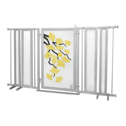 Fusion Gates - Fusion Gate with Autumn Ginkgo Design, Satin Nickel, 65"-71.4" - Dog Gates
