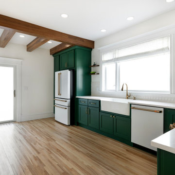 Transitional Craftsman Kitchen Remodel in Minneapolis with Green Cabinets & Cust