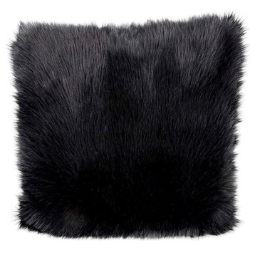 Mina Victory Fur Remen Faux Fur Pillow, Black, 22"x22"
