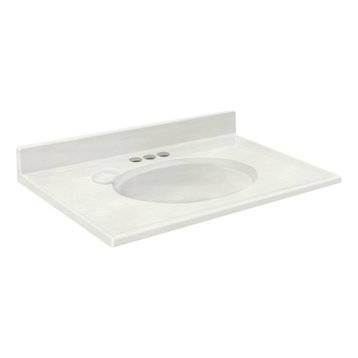 Transolid Cultured Marble 25"x19" Vanity Top, White on White