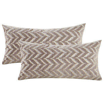 Jacquard Chenille Pillow Covers, 2-Piece Set, Light Brown, 14"x26"
