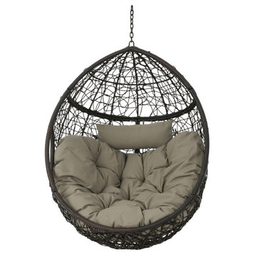 Yosiyah Indoor/Outdoor Hanging Basket Chair (Stand Not Included), Khaki + Multi-