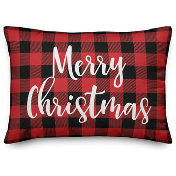 Merry Christmas, Buffalo Check Plaid 14x20 Lumbar Pillow