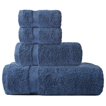 Towel Set, 1 Bath Towel, 1 Hand Towel, 2 Face Towels, Navy Blue