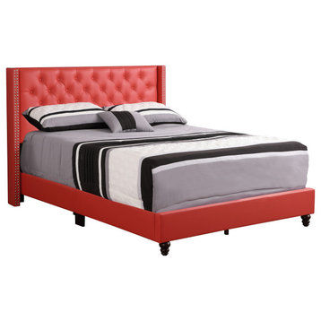 Mina Upholstered Faux Leather Bed, Red, Full