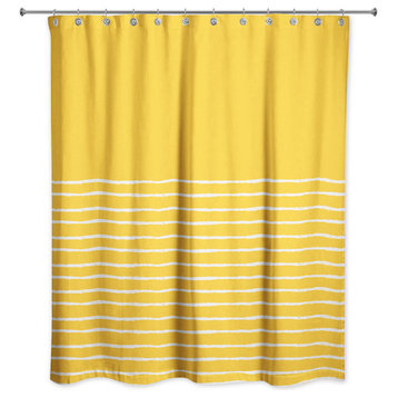 Sketch Stripes Shower Curtain, Yellow and White