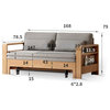 Solid Wood Multi-Function Sleeper Sofa, Beech Log Beige-Coconut Palm Cushion 1.68 Meters Sofa Bed 66.1x30.9 - 76.8x31.1