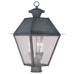 Livex Lighting - Mansfield Outdoor Post Head, Charcoal - With stunning seeded glass and a bronze finish, this outdoor post lantern will make an elegant addition to any outdoor space. Formed from solid brass & traditionally-inspired, this outdoor post lantern is perfect for a driveway, back porch or entry way.