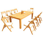 Teak Deals - 11-Piece Outdoor Teak Dining Set: 86" Rectangle Table, 10 Surf Folding Chairs - Set includes: 86" Canberra Rectangle Fixed Dining Table and 10 Folding Arm Chairs.