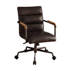 Harith Top Grain Leather Office Chair, Retro Brown, Antique Ebony