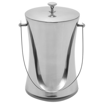 Stainless Steel Concave 3-Quart Ice Bucket With Handle and Lid, Small