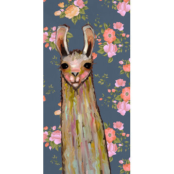"Baby Llama - Floral" Canvas Wall Art by Eli Halpin, 12"x24"
