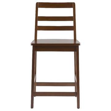 Pemberly Row Modern Solid Wood Ladder-Back Counter Stool - Set of 2 - Walnut