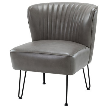Upholstered Accent Side Chair With Tufted Back, Gray