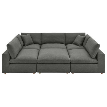 Modway Commix 6-Piece Overstuffed Fabric Sectional Sofa in Gray