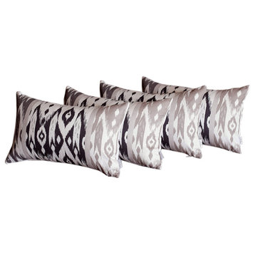 Set Of 4 Aqua Blue And Gray Ikat Lumbar Pillow Covers