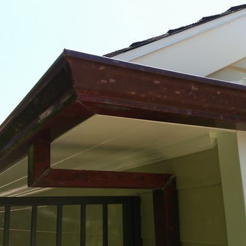 Aged Copper 1 Year Later Pacific Palisades 5inch K-Style Gutters