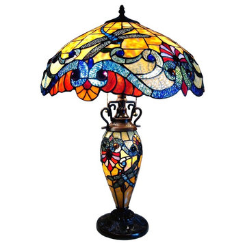 Chloe-Lighting 3-Light Tiffany Style Dragonfly Double Lit Table Lamp