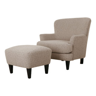 Empierre Tufted Light Beige Fabric Chair and Ottoman