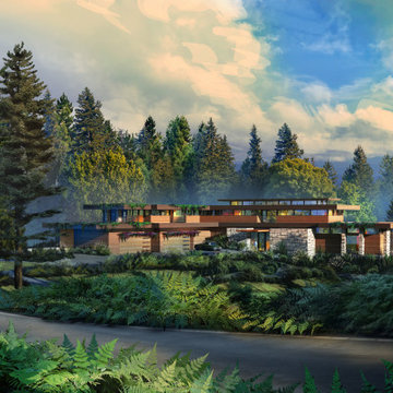 Mid Century Mountain Home - Designed with Stone and Cedar
