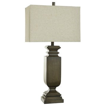 Dorthy Traditional Table Lamp Brown Faux Wood Finish Heathered Oatmeal