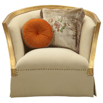 ACME Daesha Chair with 2 Pillows, Fabric and Antique Gold
