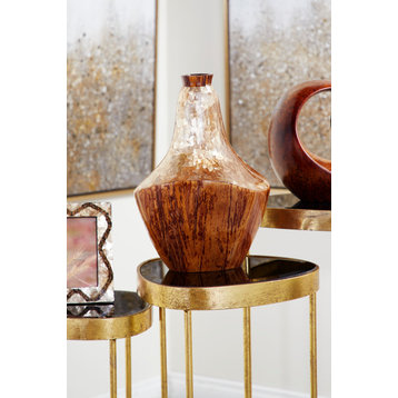 Large Gold Capiz Shell and Natural Banana Wood Vase, 15"