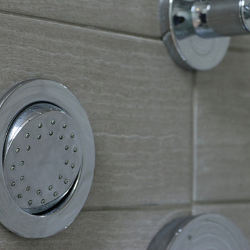 Modern City Style: Linear Taupe and Espresso Master Bath