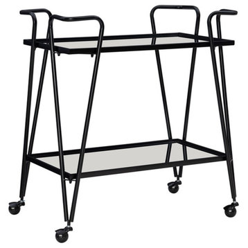 Bowery Hill Metal and Mirorred Mid Century Bar Cart in Black