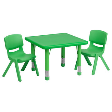 Flash Furniture 24'' Square Adjustable Green Plastic Activity Table Set