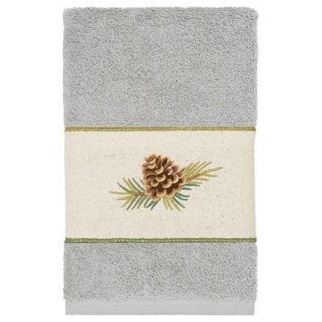 Linum Home Textiles Turkish Cotton Pierre Embellished Hand Towel, Light Gray