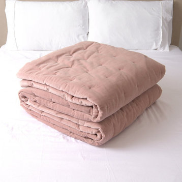 Velvet and Cotton Tufted Quilt, Pink, King