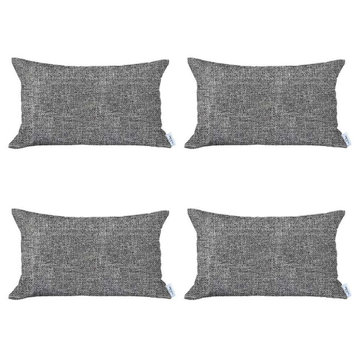 Set of 4 Ivory Jacquard Lumbar Pillow Covers