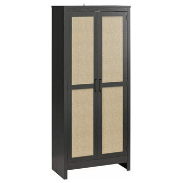Traditional Storage Cabinet, Frame Paneled Doors With Metal Handles, Black Oak